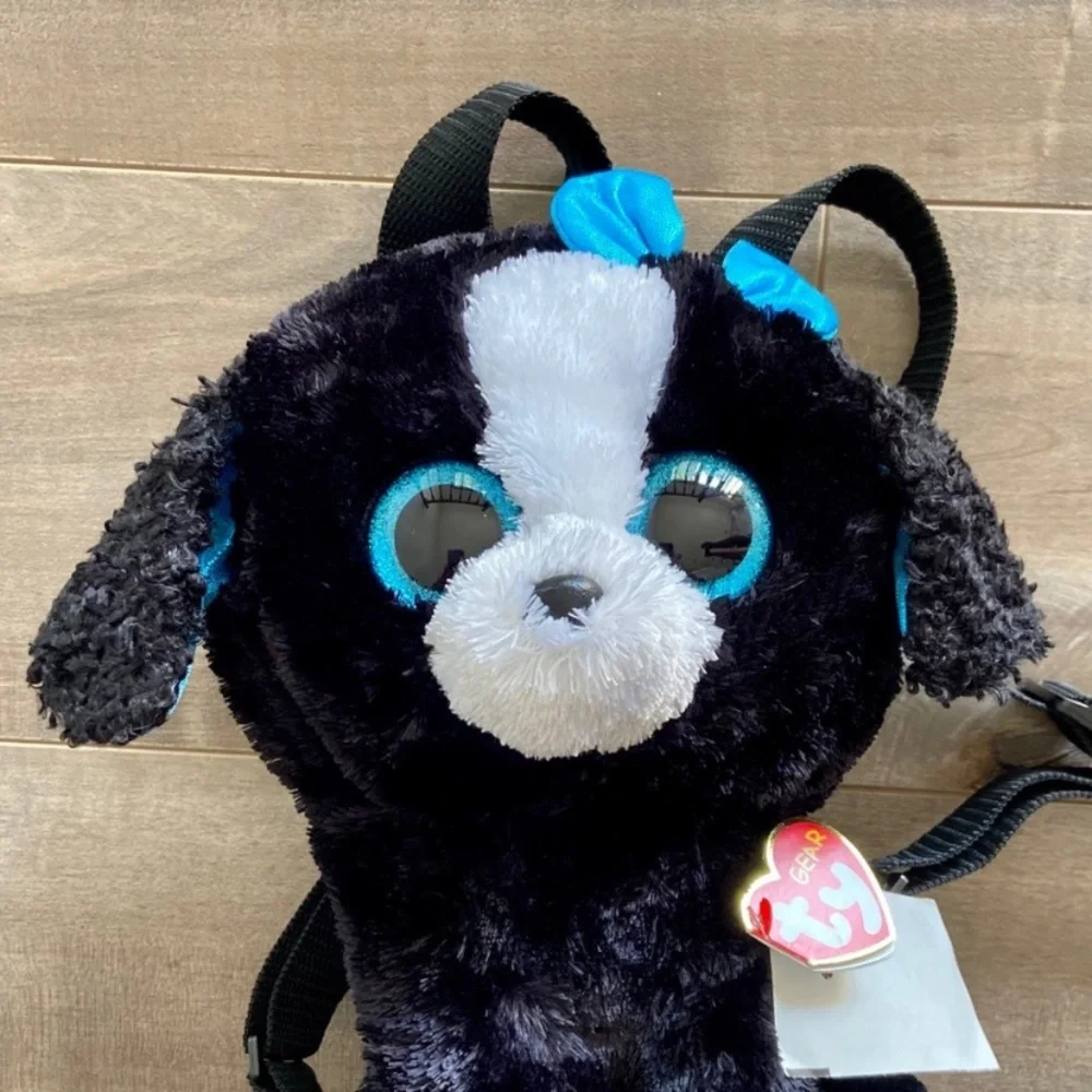 Ty Tracey Black & White Poodle with Blue Bow Backpack